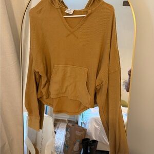 aerie Waffle-Knit Hooded Pullover in Mustard